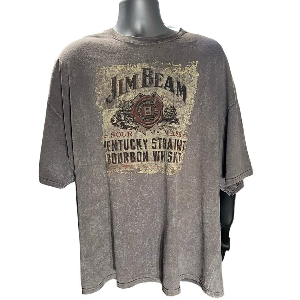 Jim Beam Kentucky Straight Bourbon Whiskey Graphic T-Shirt Distressed Gr